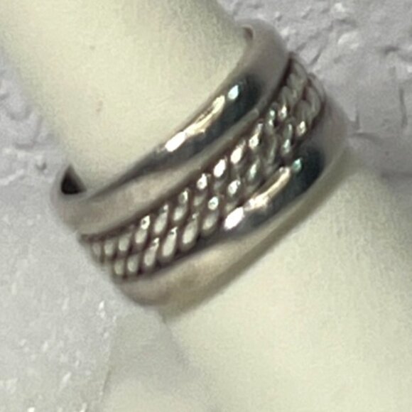 Unisex Silver 925 Band Ring Sz 8.5 Double Rope Cigar Band 80s Pattern Boho Hippi - Picture 5 of 7